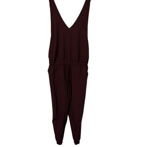 Albion Jumpsuit Womens Medium Burgundy Relaxed Fit Drawstring Waist Pockets